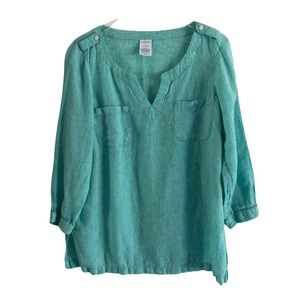 Land’s End Linen Turquoise Pullover Tunic Size 14